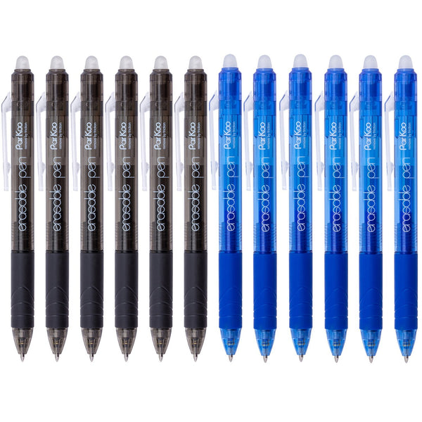 ParKoo Pens & Refills 2 colors ParKoo Retractable Erasable Gel Pens 0.7 mm, No Need for White Out,12-pack