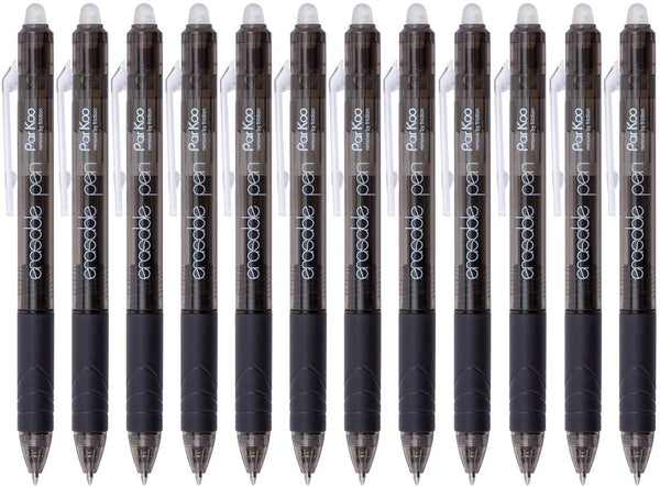 ParKoo Pens & Refills ParKoo Retractable Erasable 0.7 mm Gel Pens, No Need for White Out, Black Ink 12-pack