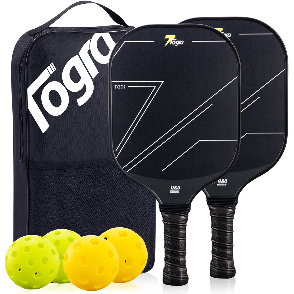 TOGRA Pickleball Paddles Set of 2, USAPA Approved Carbon Fiber Pickleball Set, Lightweight Graphite Pickleball Rackets with 4 Pickleball Balls, 1 Pickleball Bag, Pickle Ball Paddle Set - ParKoo