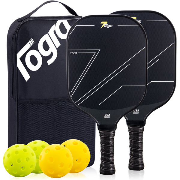 TOGRA Pickleball Paddles Set of 2, USAPA Approved Carbon Fiber Pickleball Set, Lightweight Graphite Pickleball Rackets with 4 Pickleball Balls, 1 Pickleball Bag, Pickle Ball Paddle Set - ParKoo