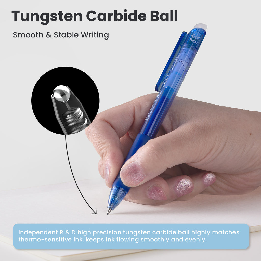 ParKoo Retractable Erasable Gel Pens Twist-Write, Fine Point 0.7 mm, Make Mistake Disappear, 12 Blue Ink Pens for Drawing Writing Planners and Crossword Puzzles - ParKoo