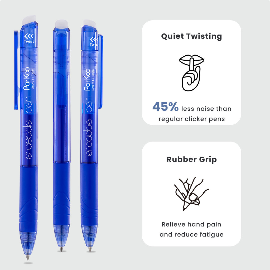 ParKoo Retractable Erasable Gel Pens Twist-Write, Fine Point 0.7 mm, Make Mistake Disappear, 12 Blue Ink Pens for Drawing Writing Planners and Crossword Puzzles - ParKoo