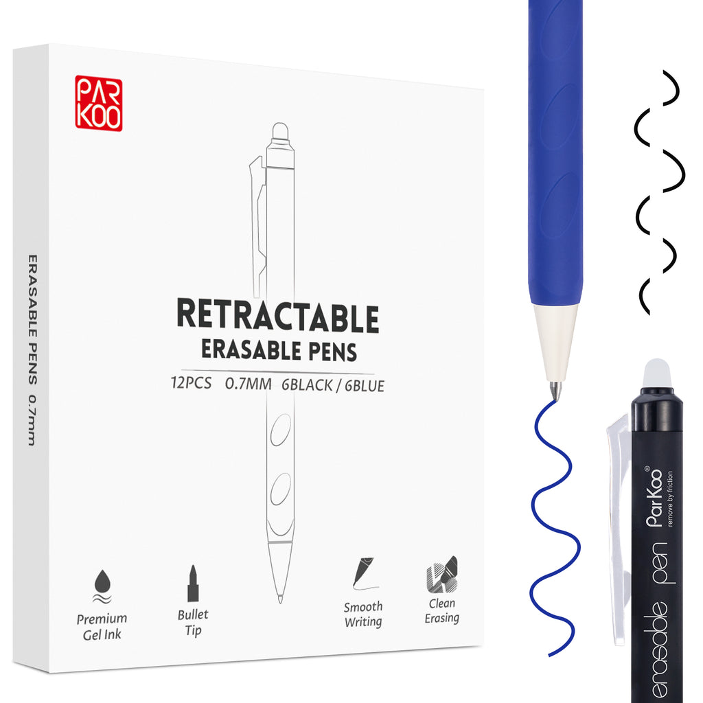 Clicker, Fine Point 0.7 mm, Make Mistakes Disappear, 6 Black/6 Blue Smooth Ink Pens for Writing, Planners, Note Taking and Crossword Puzzles - ParKoo