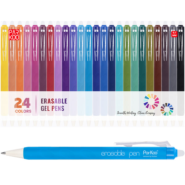 ParKoo Erasable Gel Pens, 24 Colors Retractable Erasable Colored Pens Fine Point 0.7mm, Make Mistakes Disappear, Assorted Color Inks for Drawing Coloring Writing Planner - ParKoo