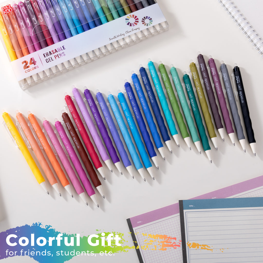 ParKoo Erasable Gel Pens, 24 Colors Retractable Erasable Colored Pens Fine Point 0.7mm, Make Mistakes Disappear, Assorted Color Inks for Drawing Coloring Writing Planner - ParKoo