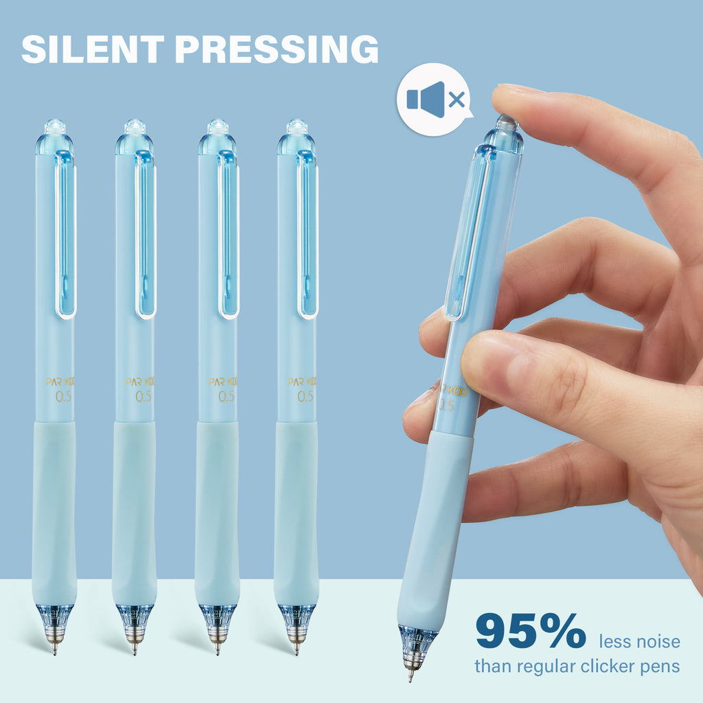 ParKoo Gel Pens Quick Dry Ink Fine Point 0.5mm, Retractable Rolling Ball Blue Ink Pen, Click Silent Pens Set for Journaling Notetaking Drawing Sketching Smooth Writing Non Bleed 12pcs - ParKoo