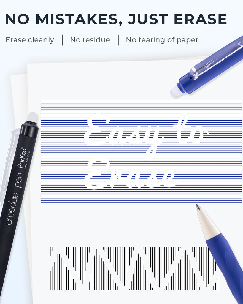 Clicker, Fine Point 0.7 mm, Make Mistakes Disappear, 6 Black/6 Blue Smooth Ink Pens for Writing, Planners, Note Taking and Crossword Puzzles - ParKoo