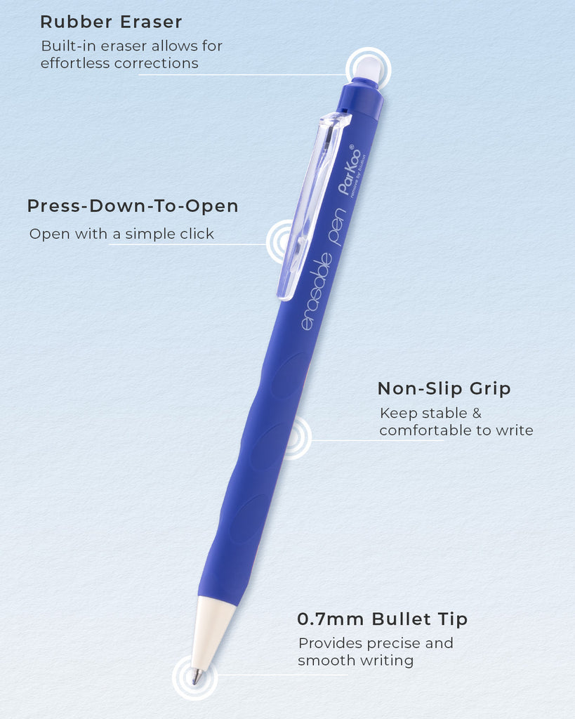 Clicker, Fine Point 0.7 mm, Make Mistakes Disappear, 6 Black/6 Blue Smooth Ink Pens for Writing, Planners, Note Taking and Crossword Puzzles - ParKoo