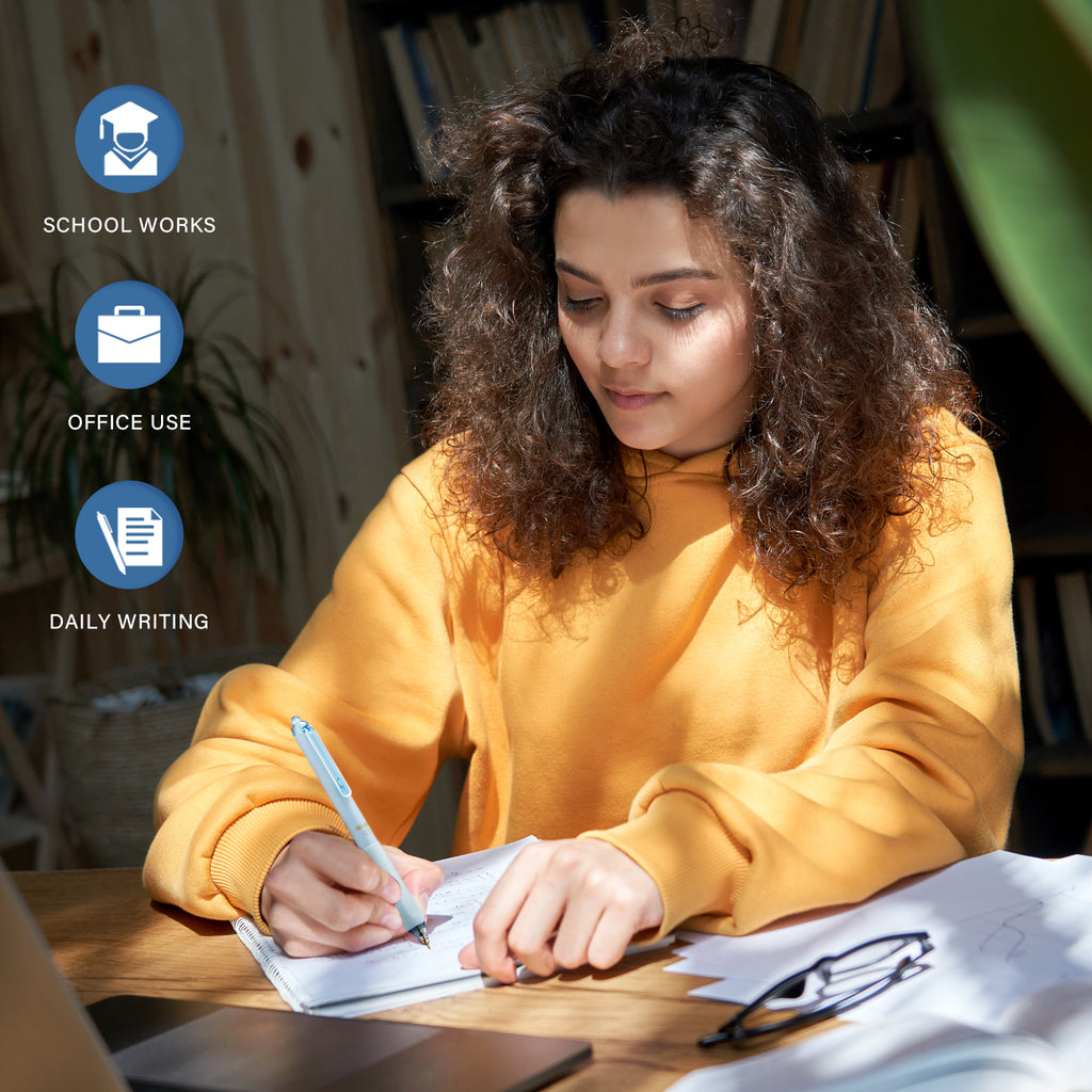 ParKoo Gel Pens Quick Dry Ink Fine Point 0.5mm, Retractable Rolling Ball Blue Ink Pen, Click Silent Pens Set for Journaling Notetaking Drawing Sketching Smooth Writing Non Bleed 12pcs - ParKoo