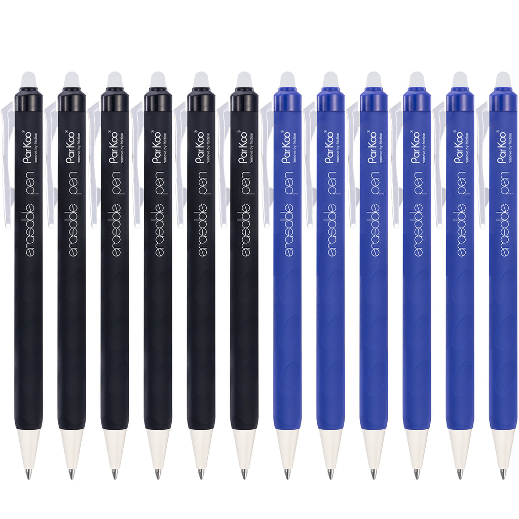 Clicker, Fine Point 0.7 mm, Make Mistakes Disappear, 6 Black/6 Blue Smooth Ink Pens for Writing, Planners, Note Taking and Crossword Puzzles - ParKoo