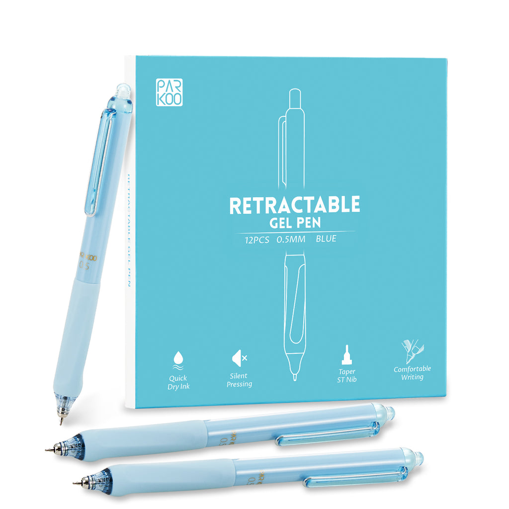 ParKoo Gel Pens Quick Dry Ink Fine Point 0.5mm, Retractable Rolling Ball Blue Ink Pen, Click Silent Pens Set for Journaling Notetaking Drawing Sketching Smooth Writing Non Bleed 12pcs - ParKoo