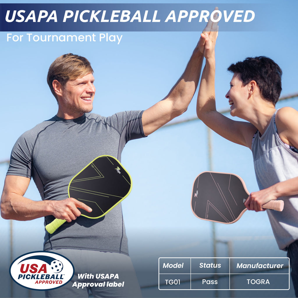 TOGRA Pickleball Paddles Set of 2, USAPA Approved Carbon Fiber Pickleball Set, Lightweight Graphite Pickleball Rackets with 4 Pickleball Balls, 1 Pickleball Bag, Pickle Ball Paddle Set - ParKoo