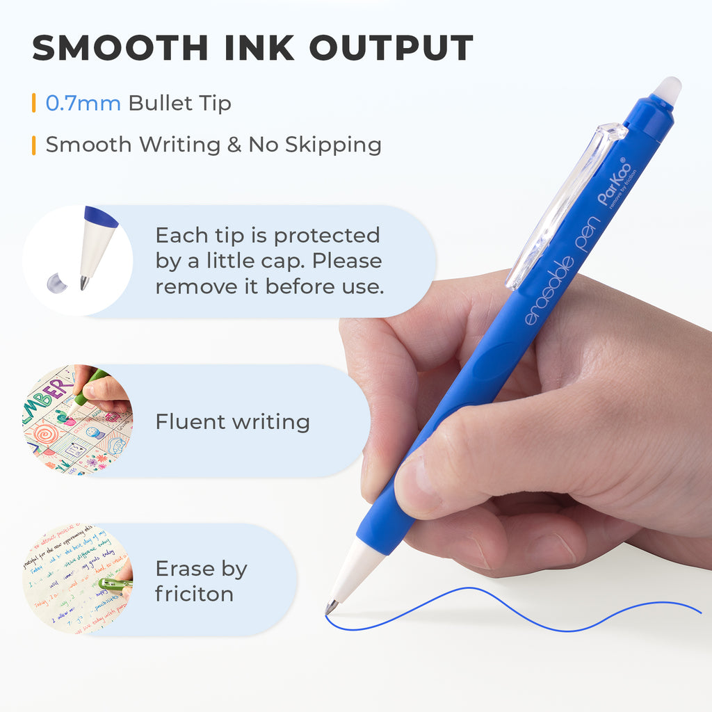 ParKoo Erasable Gel Pens, 12 Colors Retractable Erasable Colored Pens Fine Point 0.7mm, Make Mistakes Disappear, Assorted Color Inks for Drawing Coloring Writing Planner - ParKoo