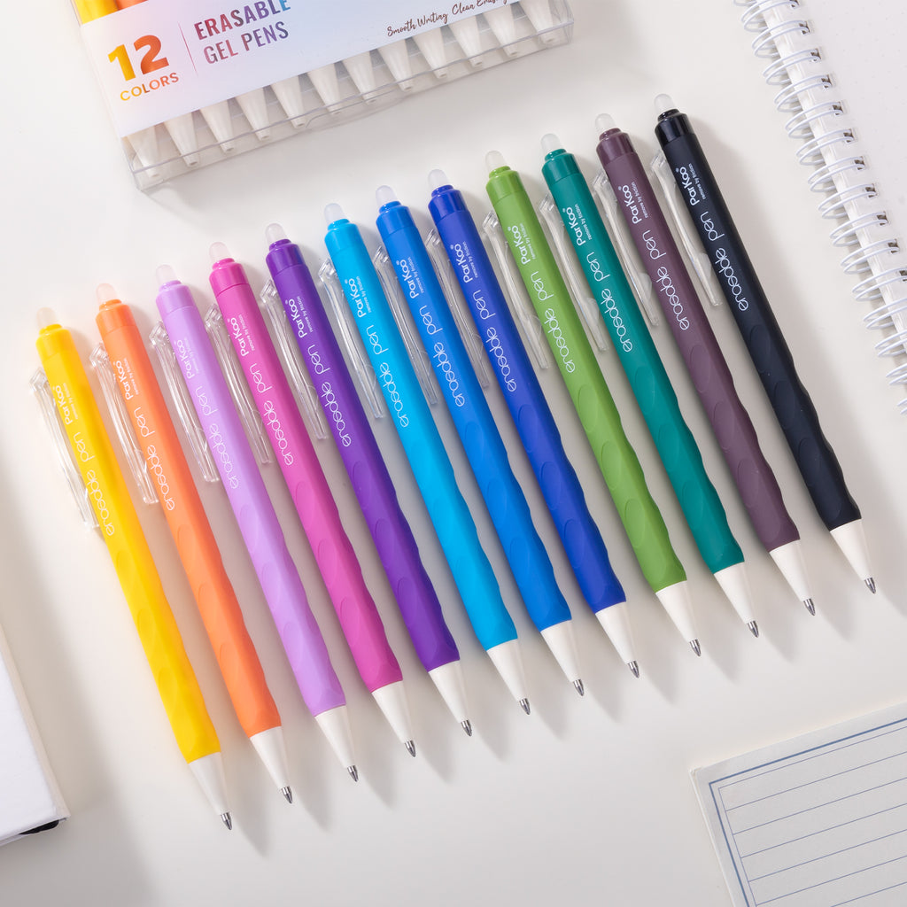 ParKoo Erasable Gel Pens, 12 Colors Retractable Erasable Colored Pens Fine Point 0.7mm, Make Mistakes Disappear, Assorted Color Inks for Drawing Coloring Writing Planner - ParKoo