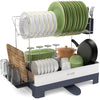 ParKoo Large Dish Drying Rack, Dish Racks for Kitchen Counter, 2 Tier Stainless Steel Dish Drainer with Rotatable Spout, Extra Large Kitchen Drying Rack with Utensil Holder & Cup Holder - ParKoo