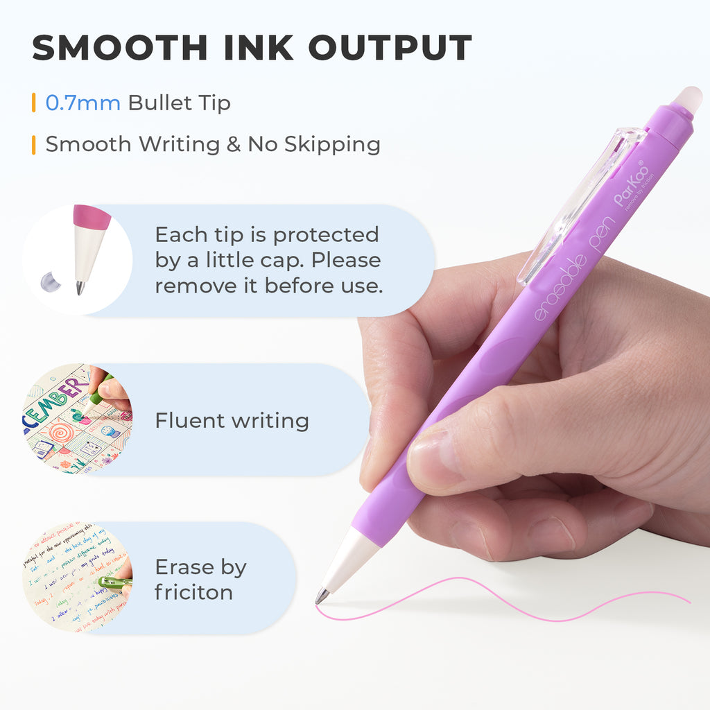 ParKoo Erasable Gel Pens, 24 Colors Retractable Erasable Colored Pens Fine Point 0.7mm, Make Mistakes Disappear, Assorted Color Inks for Drawing Coloring Writing Planner - ParKoo