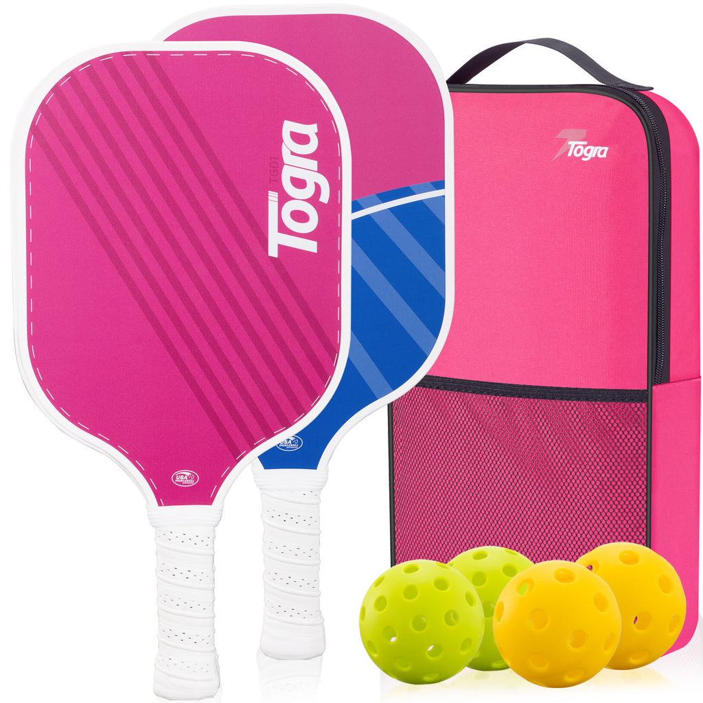 TOGRA Pickleball Paddles Set of 2, USAPA Approved Carbon Fiber Pickleball Set, Lightweight Graphite Pickleball Rackets with 4 Pickleball Balls, 1 Pickleball Bag, Pickle Ball Paddle Set - ParKoo