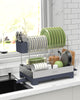 ParKoo Large Dish Drying Rack, Dish Racks for Kitchen Counter, 2 Tier Stainless Steel Dish Drainer with Rotatable Spout, Extra Large Kitchen Drying Rack with Utensil Holder & Cup Holder - ParKoo