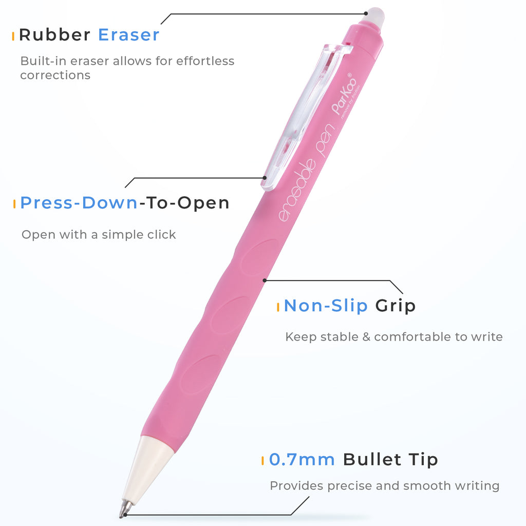 ParKoo Erasable Gel Pens, 12 Colors Retractable Erasable Colored Pens Fine Point 0.7mm, Make Mistakes Disappear, Assorted Color Inks for Drawing Coloring Writing Planner - ParKoo