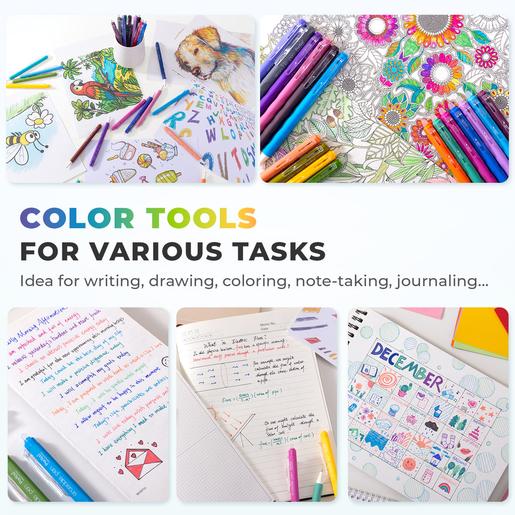 ParKoo Erasable Gel Pens, 24 Colors Retractable Erasable Colored Pens Fine Point 0.7mm, Make Mistakes Disappear, Assorted Color Inks for Drawing Coloring Writing Planner - ParKoo