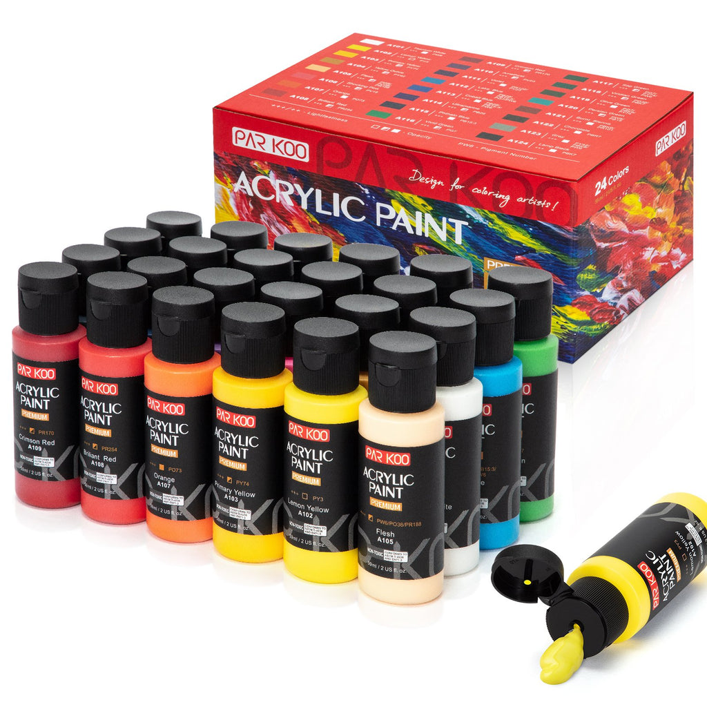 ParKoo Acrylic Paint Set, ParKoo 24 Colors Craft Paint Supplies (2oz /59ml) for Beginners Students Adult Artist Painter
