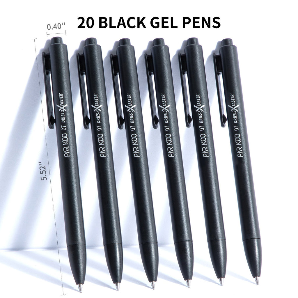 ParKoo ParKoo Retractable Gel Pens 0.7mm Fine Point Quick Dry Ink, 20 Black