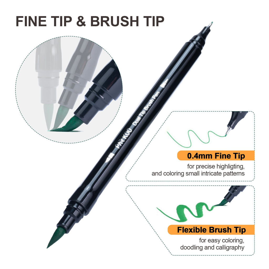 Dual Brush Marker Pens for Coloring Books, Fine Tip, Pen Set for Journaling  Note