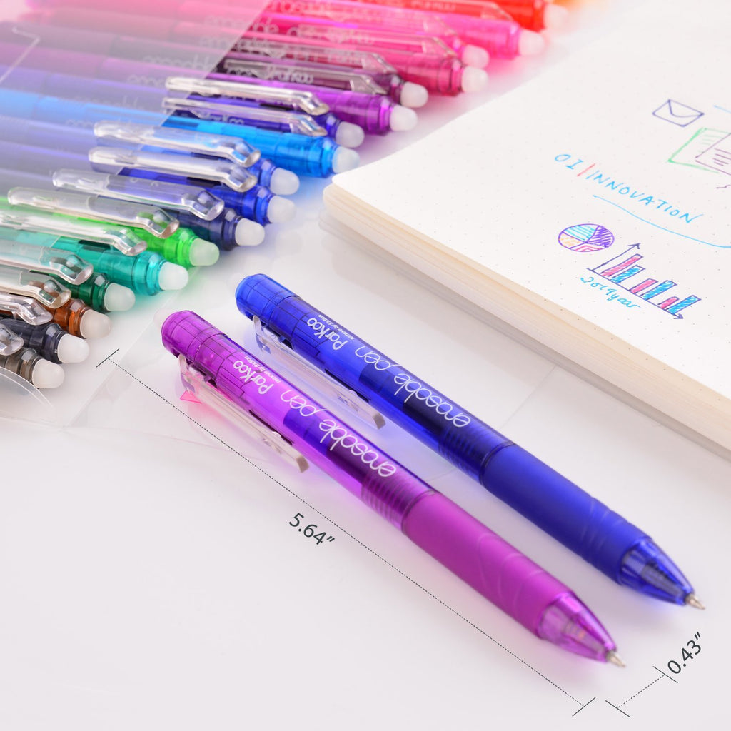 ParKoo 20 Colors Retractable Erasable Gel Pens 0.7 mm, No Need for White Out