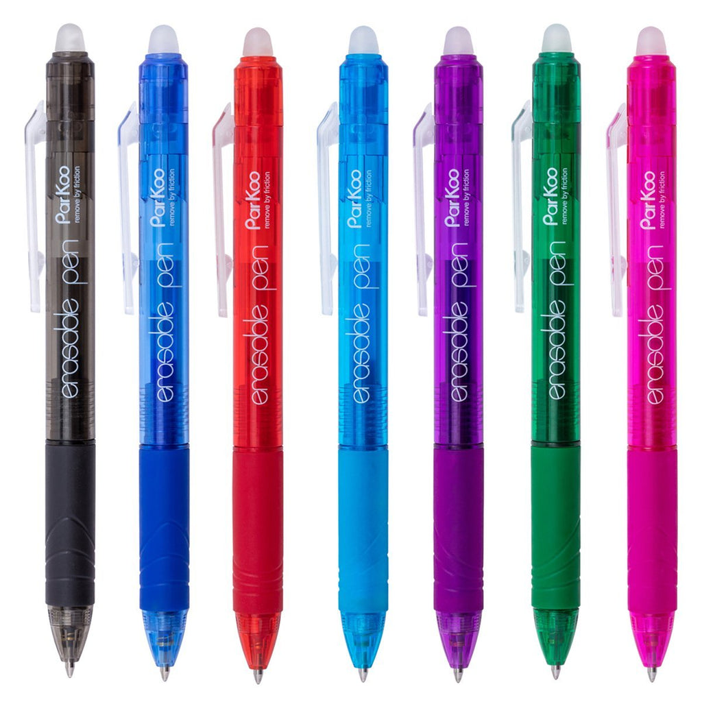 ParKoo 7 Colors Retractable Erasable Gel Pens 0.5 mm, No Need for Whit