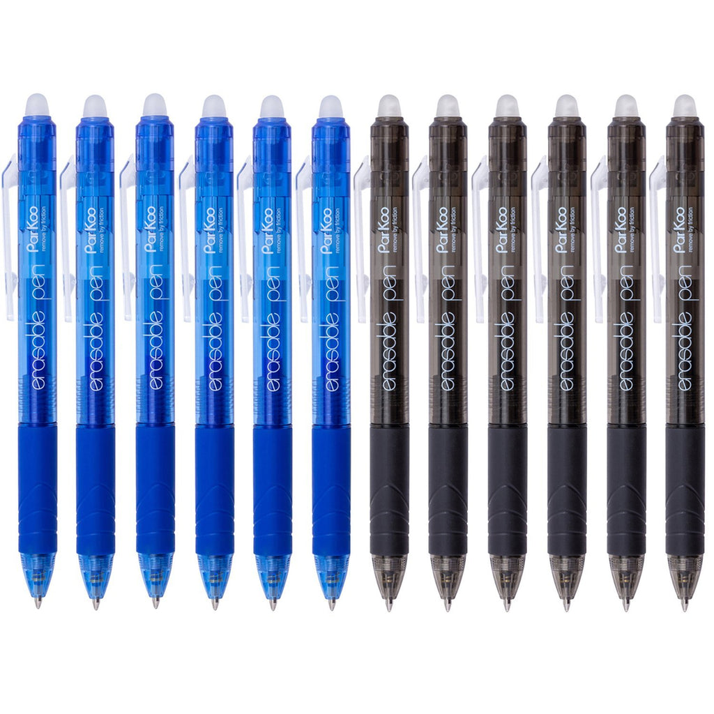 ParKoo Pens & Refills ParKoo Retractable Erasable 0.5mm Gel Pens, No Need for White Out, 6 Black/6 Blue Ink