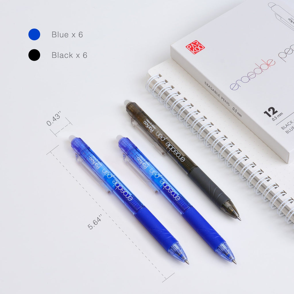 ParKoo Pens & Refills ParKoo Retractable Erasable 0.5mm Gel Pens, No Need for White Out, 6 Black/6 Blue Ink