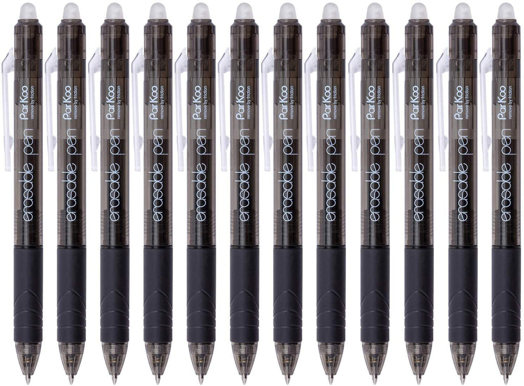 ParKoo Pens & Refills ParKoo Retractable Erasable 0.7 mm Gel Pens, No Need for White Out, Black Ink 12-pack
