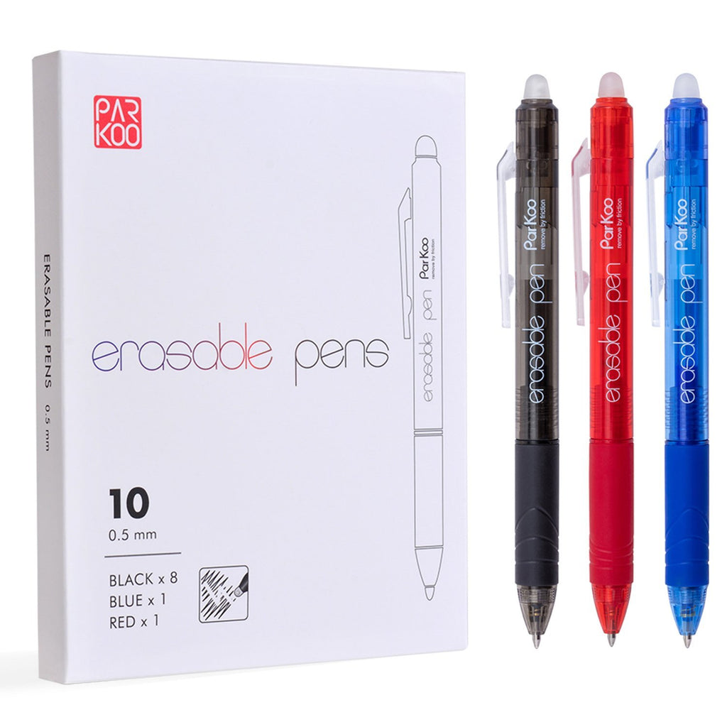 ParKoo Pens & Refills ParKoo Retractable Erasable Gel Pens 0.5 mm,  8 Black/1 Blue/1 Red Ink, 10-Pack