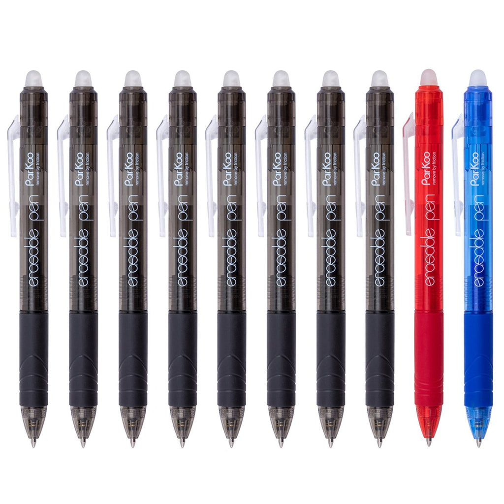 ParKoo Pens & Refills ParKoo Retractable Erasable Gel Pens 0.5 mm,  8 Black/1 Blue/1 Red Ink, 10-Pack