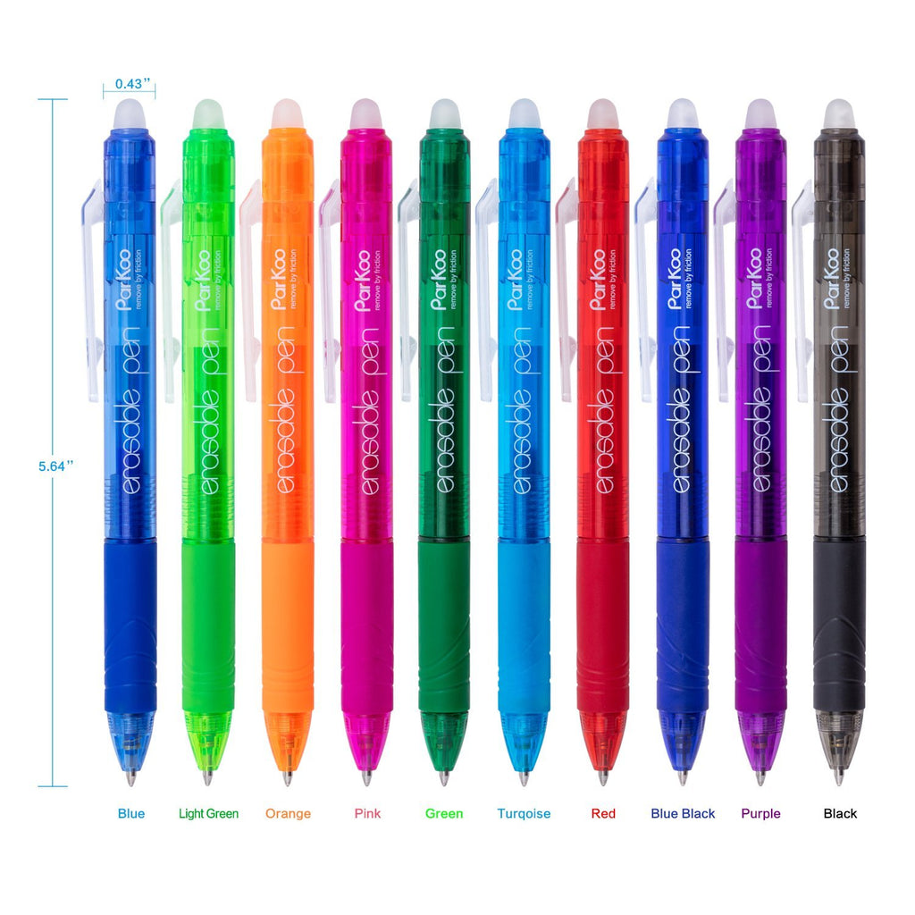 ParKoo Pens & Refills ParKoo Retractable Erasable Gel Pens Clicker, Assorted Color Inks for Drawing Writing, 10-Pack