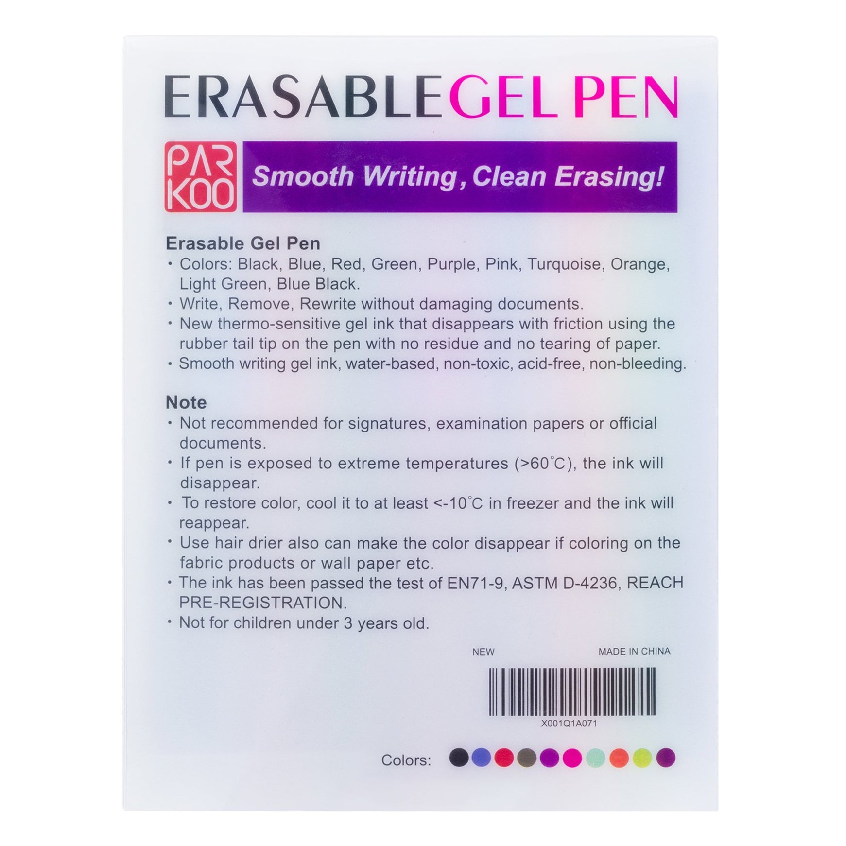 ParKoo Retractable Erasable Gel Pens Clicker, Assorted Color Inks for