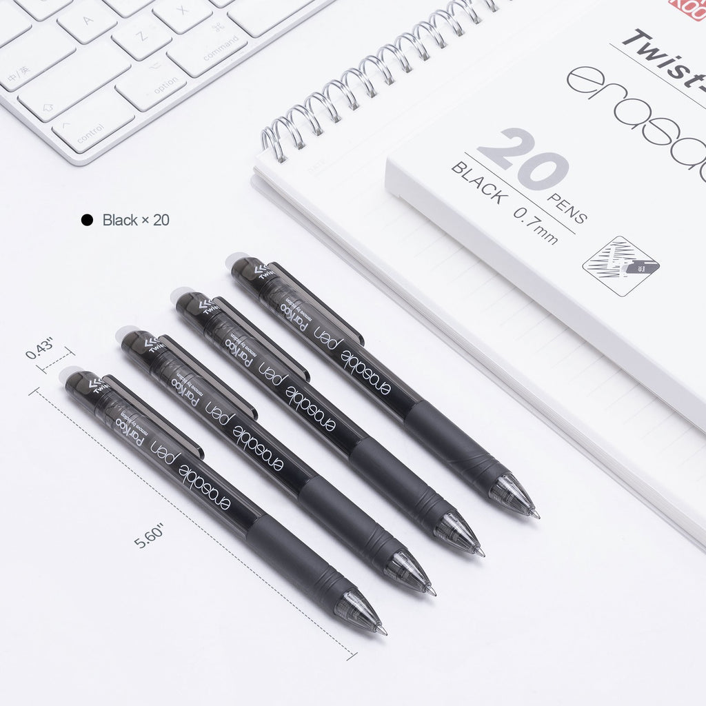 ParKoo Pens & Refills ParKoo Twist-Write Retractable Erasable Gel Pens, Fine Point 0.7 mm, No Need for White Out, Black Ink for Completing Sudoku and Crossword Puzzles, 20-pack